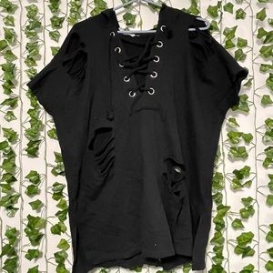 Distressed short sleeve hoodie